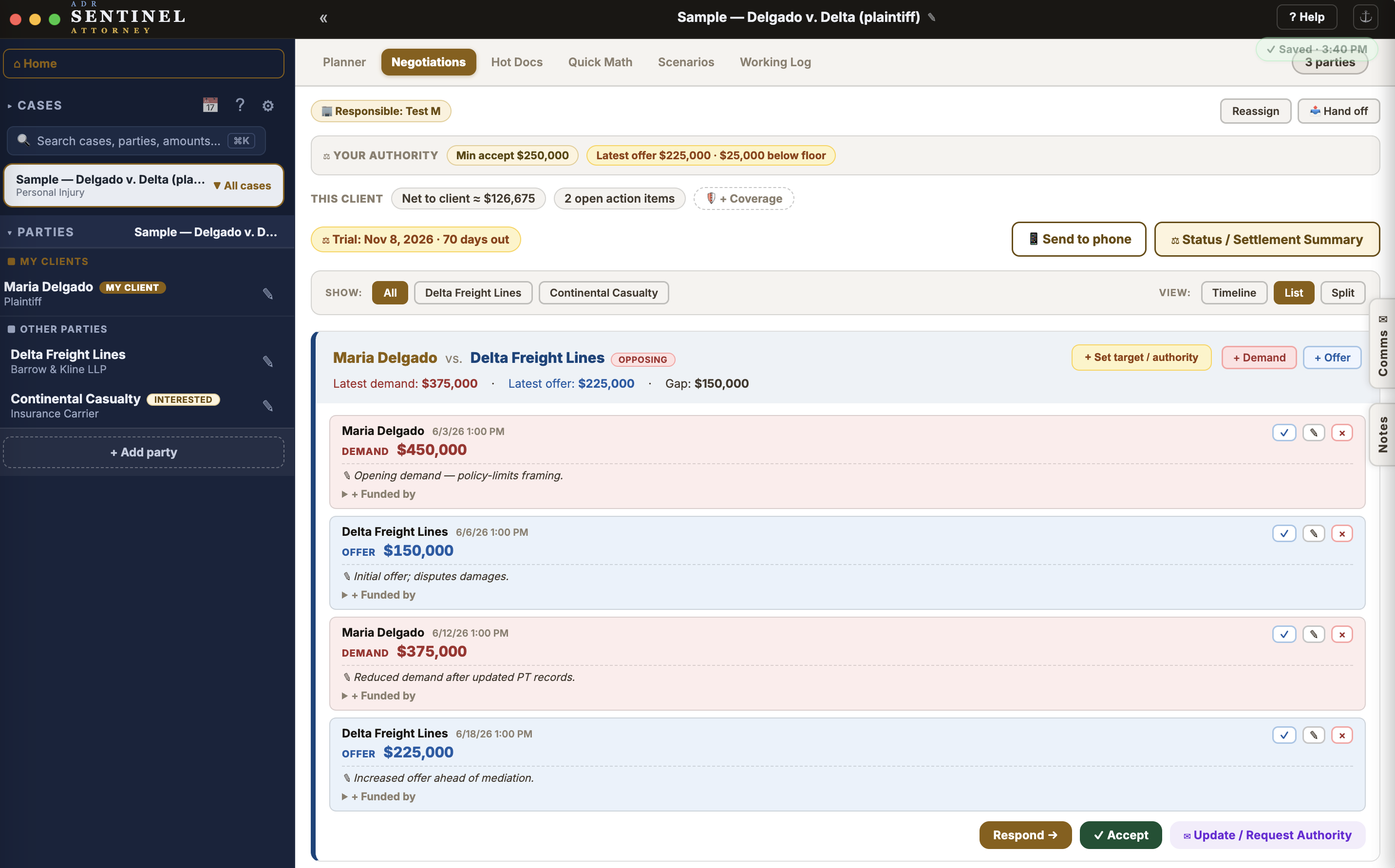 Track every offer and demand from your client's perspective