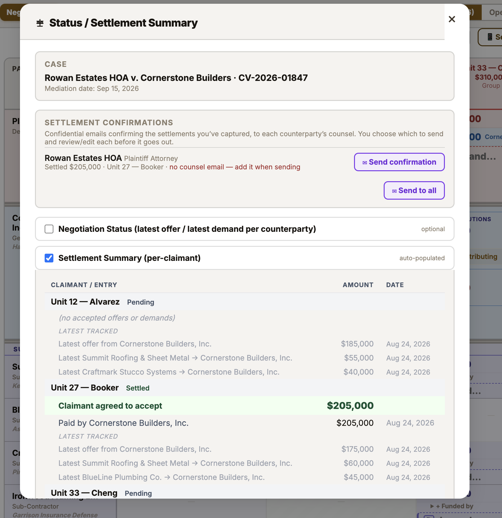 Generate a clean settlement summary to share with your client