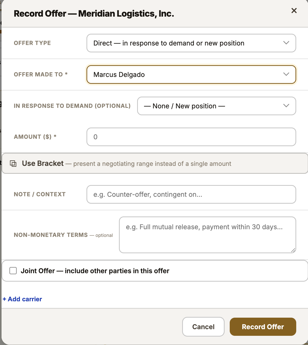 Record or counter an offer in seconds — the whole exchange stays in one thread